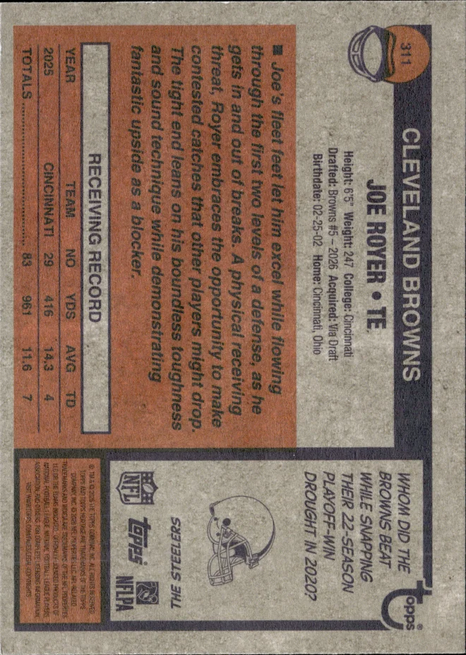 Joe Royer card back