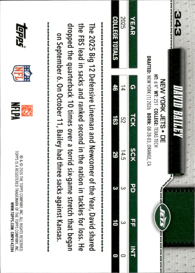 David Bailey card back