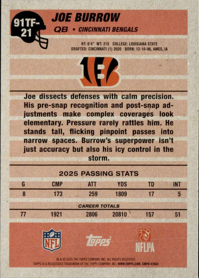 Joe Burrow card back