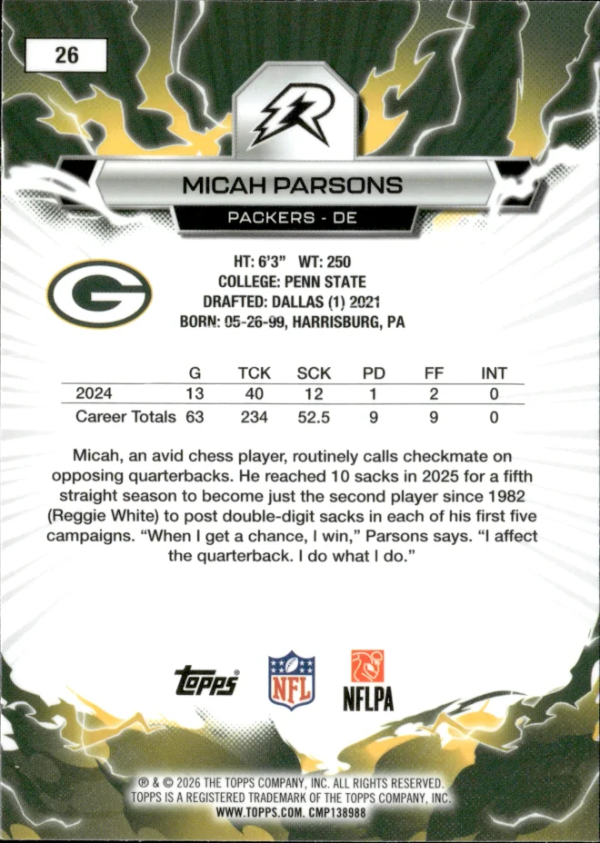Micah Parsons card back