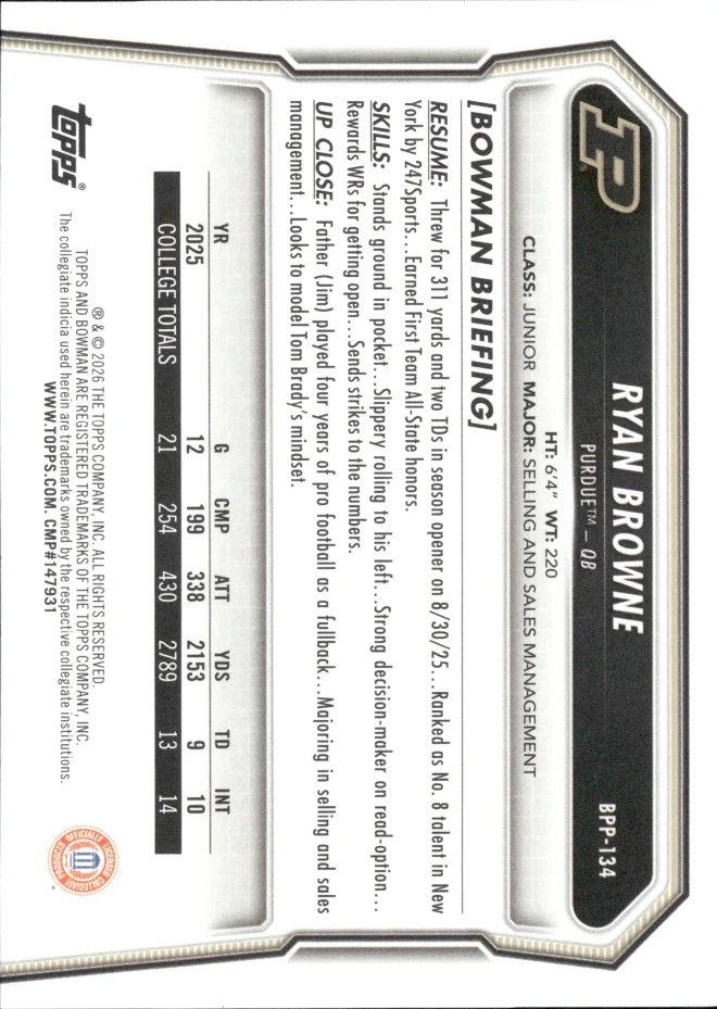 Ryan Browne card back