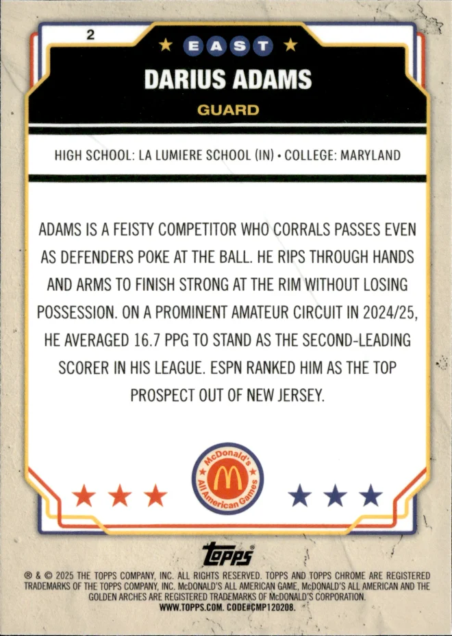 Darius Adams card back
