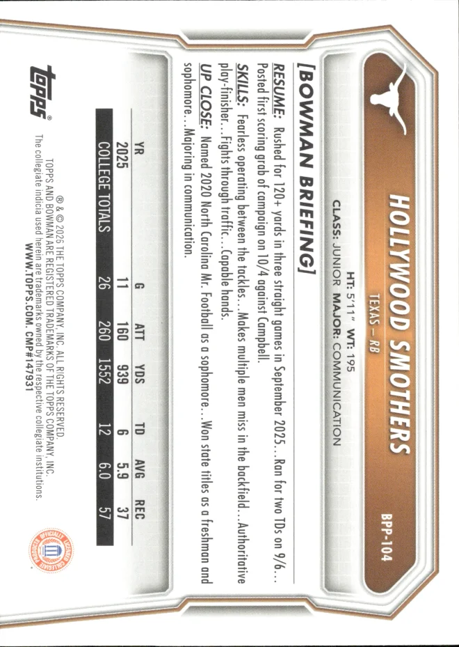Hollywood Smothers card back
