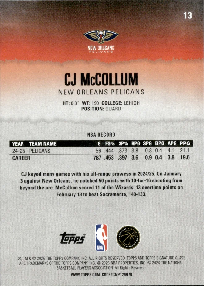 CJ McCollum card back