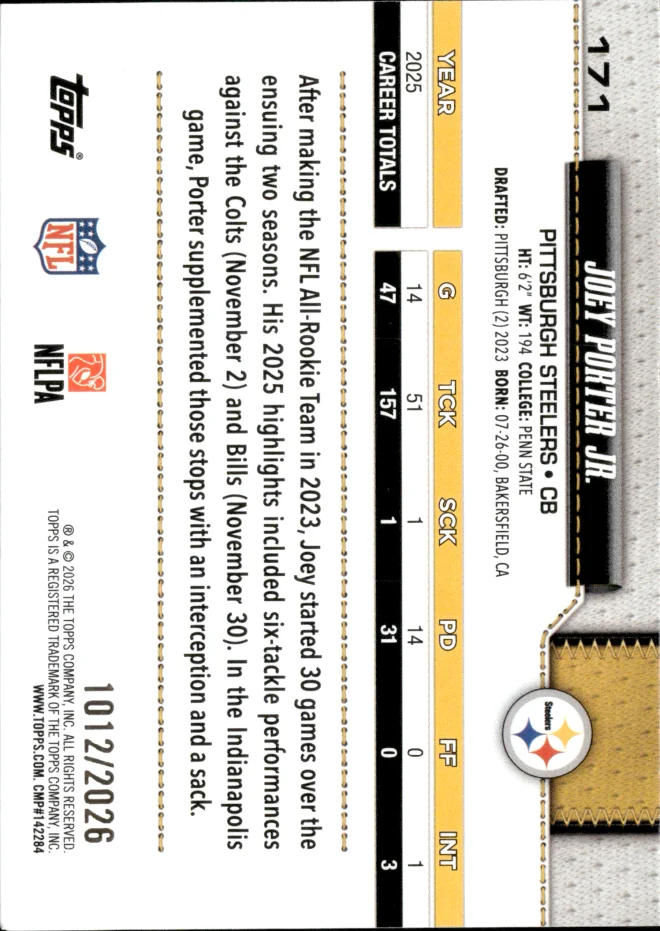 Joey Porter Jr. card back