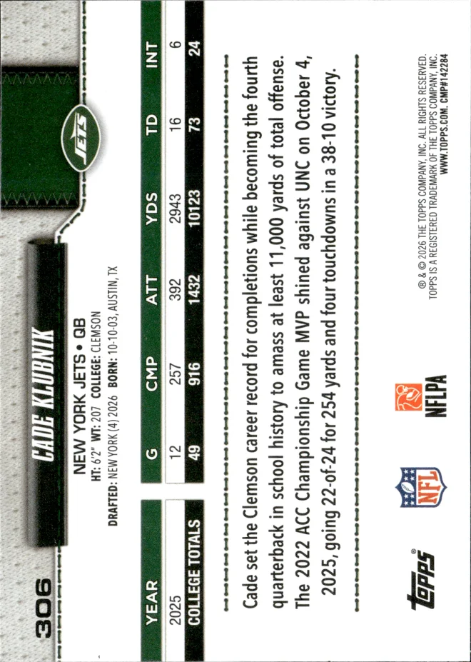Cade Klubnik card back