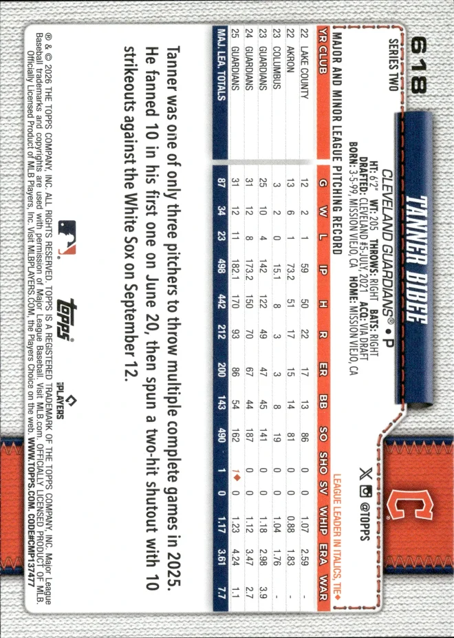 Tanner Bibee card back