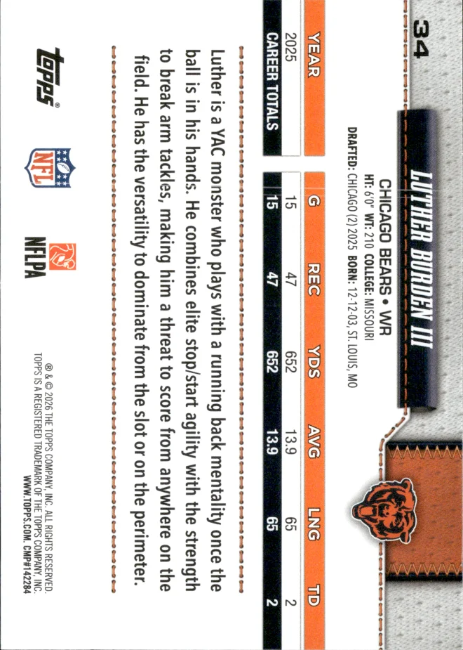 Luther Burden III card back