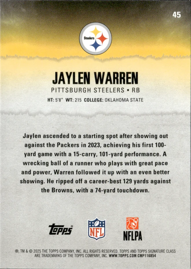 Jaylen Warren card back