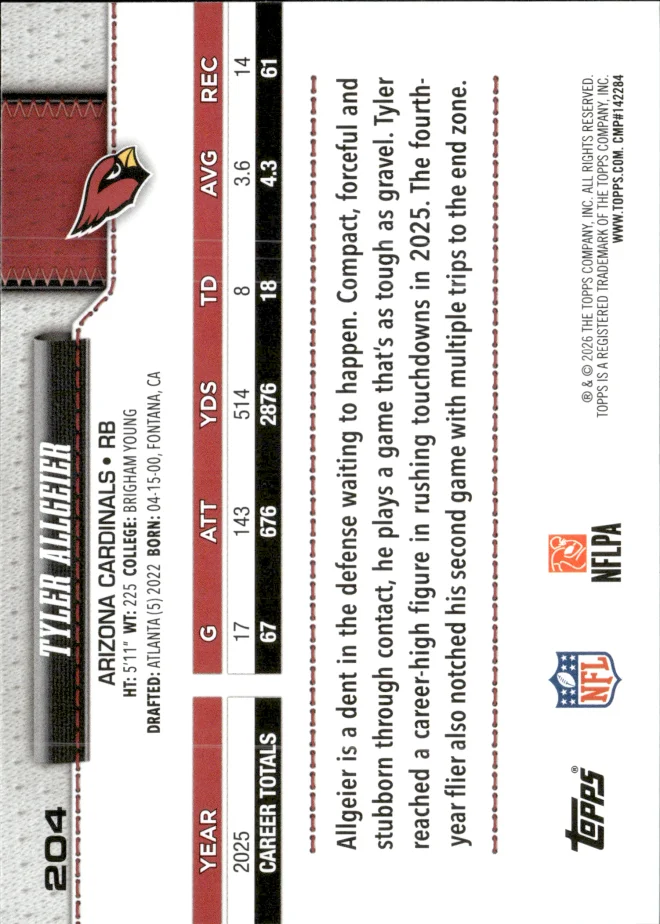 Tyler Allgeier card back