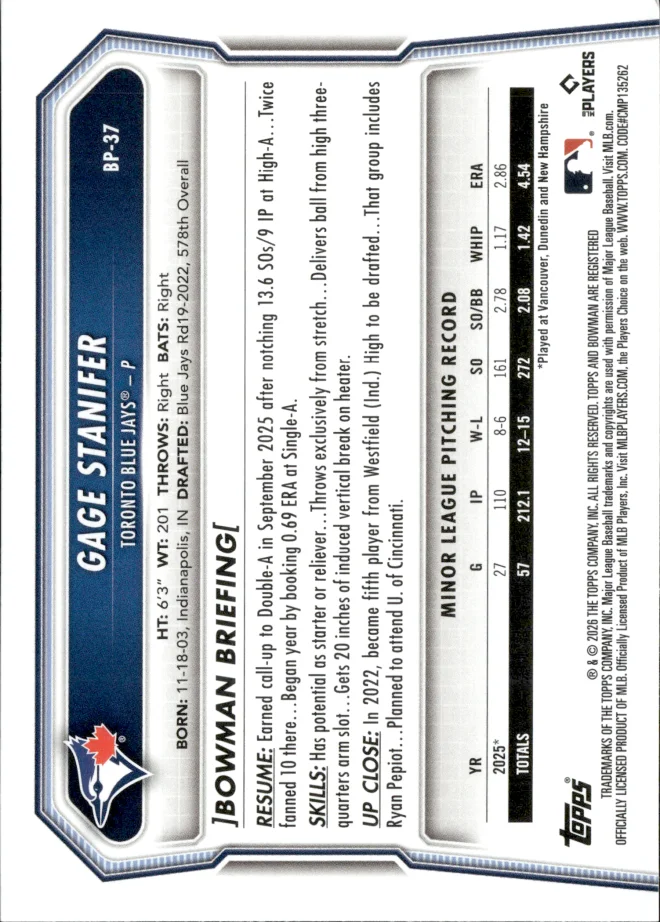 Gage Stanifer card back