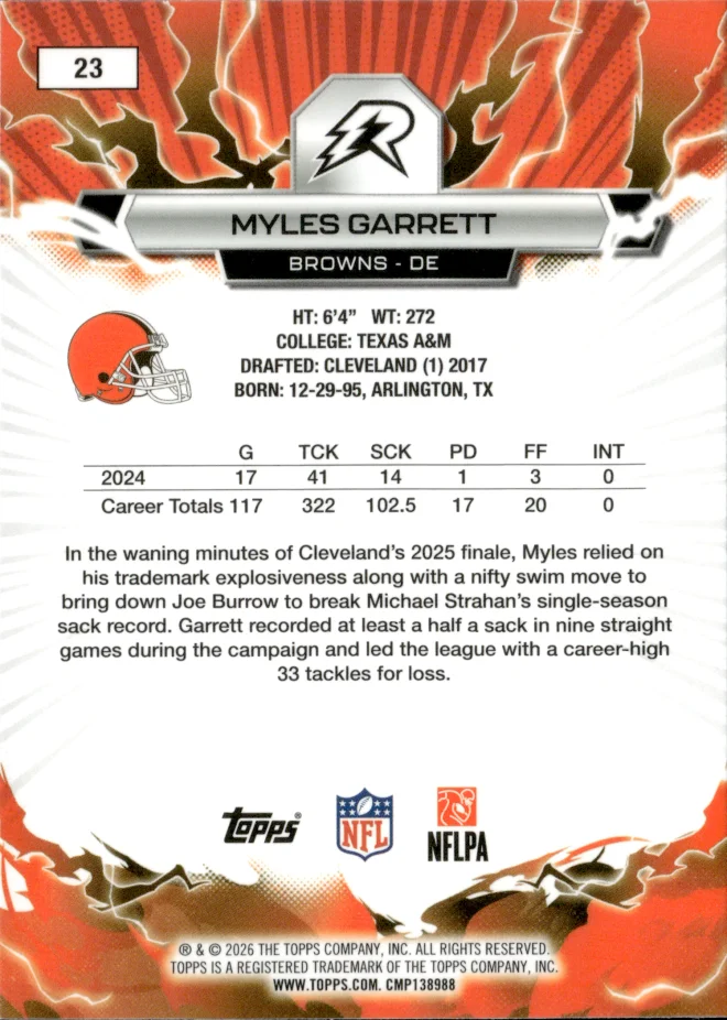 Myles Garrett card back
