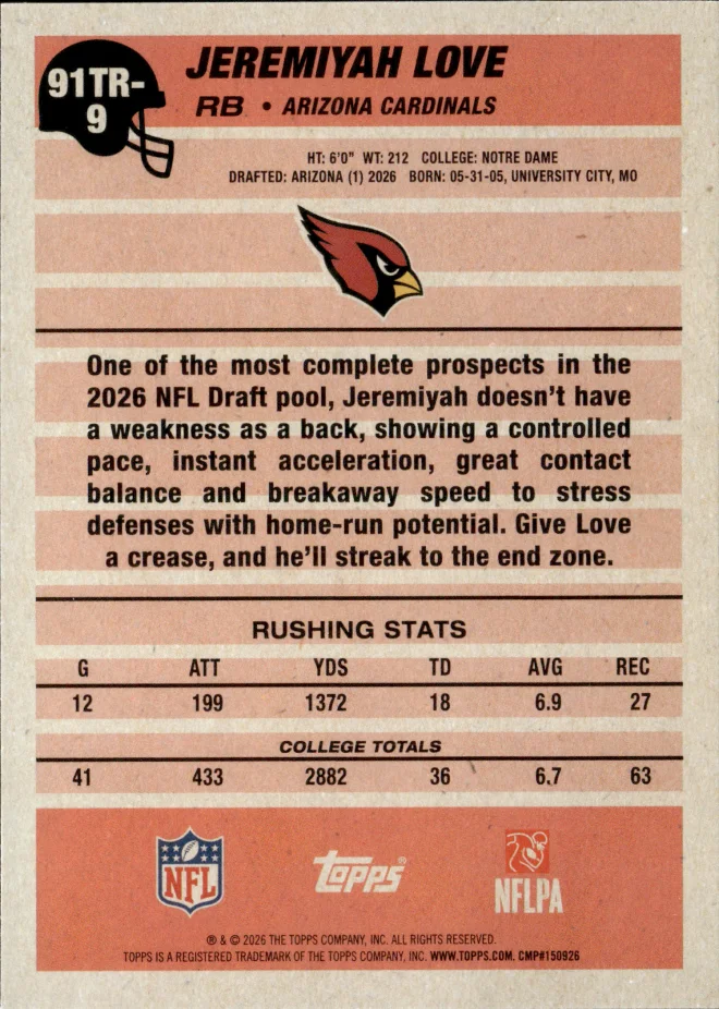 Jeremiyah Love card back