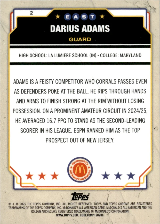 Darius Adams card back