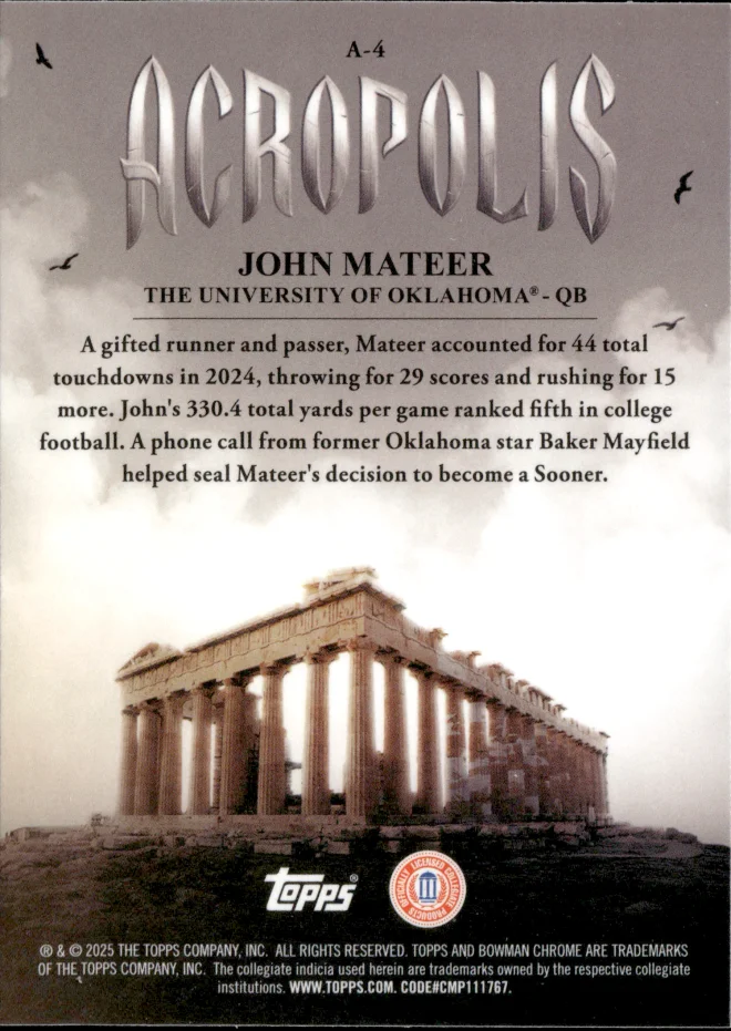 John Mateer card back