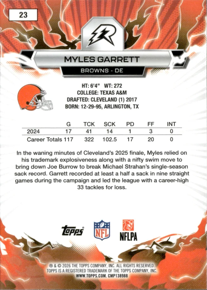 Myles Garrett card back