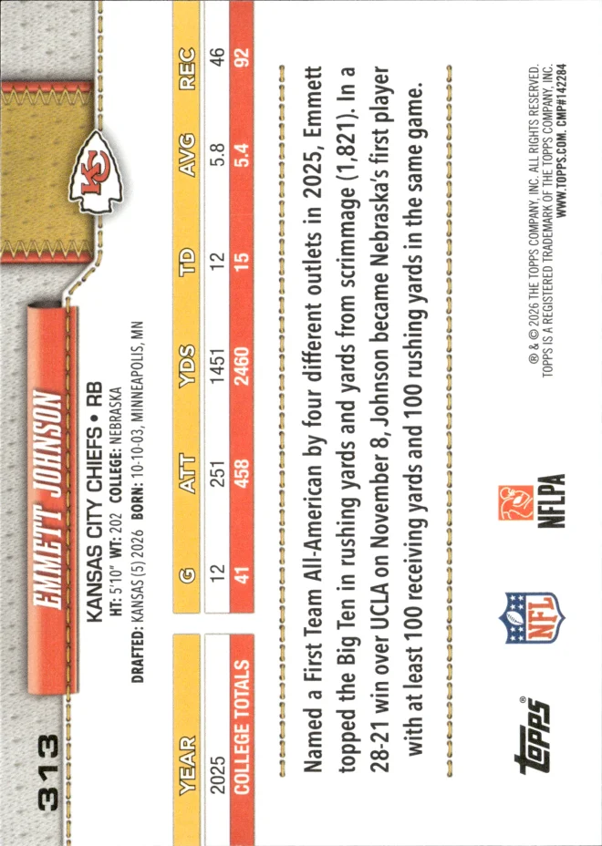 Emmett Johnson card back