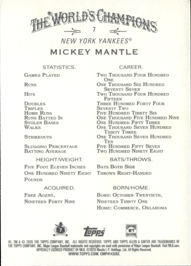 Mickey Mantle card back