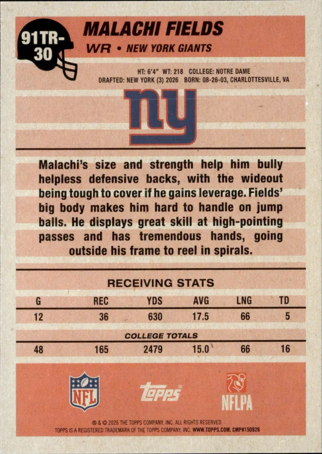 Malachi Fields card back