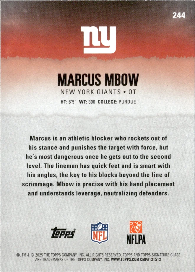 Marcus Mbow card back