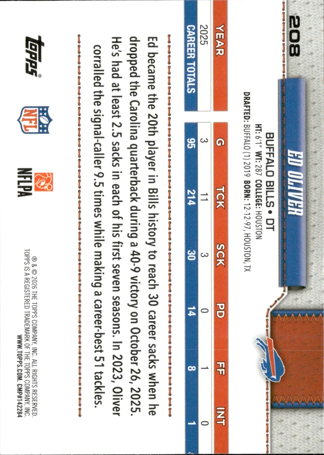 Ed Oliver card back