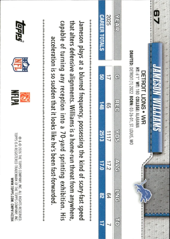 Jameson Williams card back