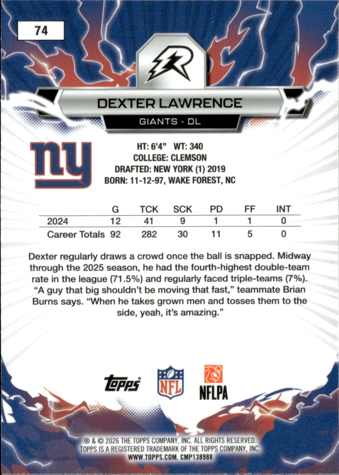 Dexter Lawrence card back