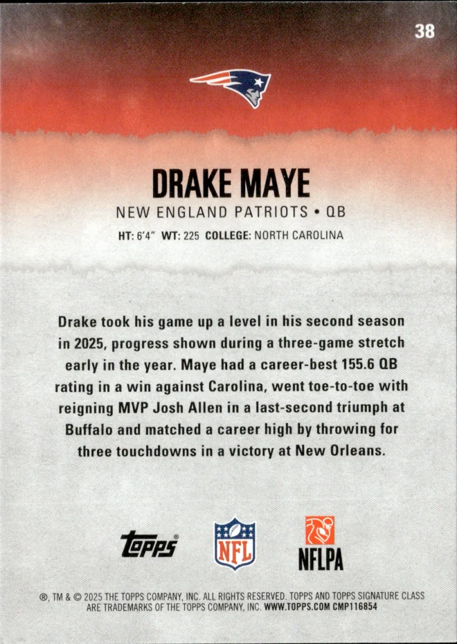 Drake Maye card back