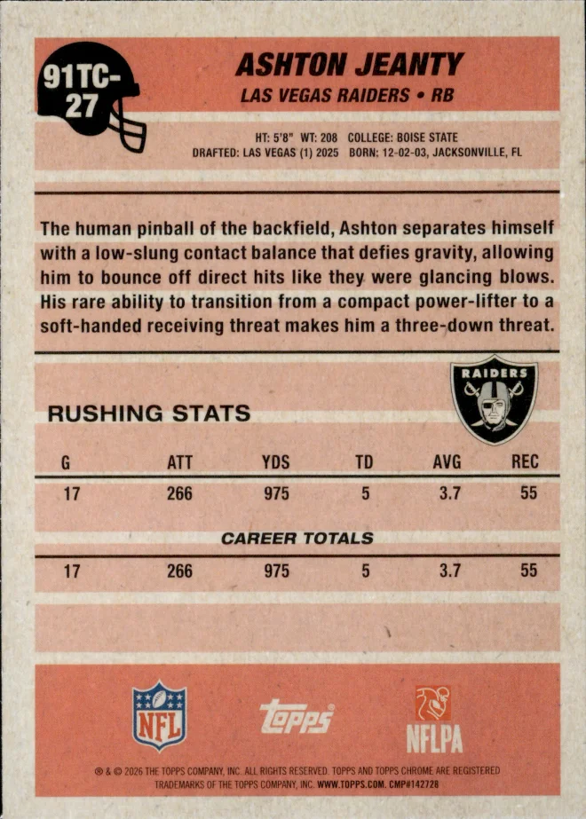 Ashton Jeanty card back