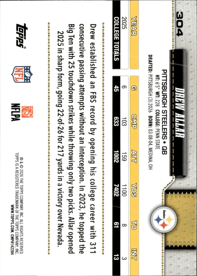 Drew Allar card back