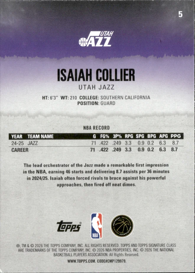 Isaiah Collier card back