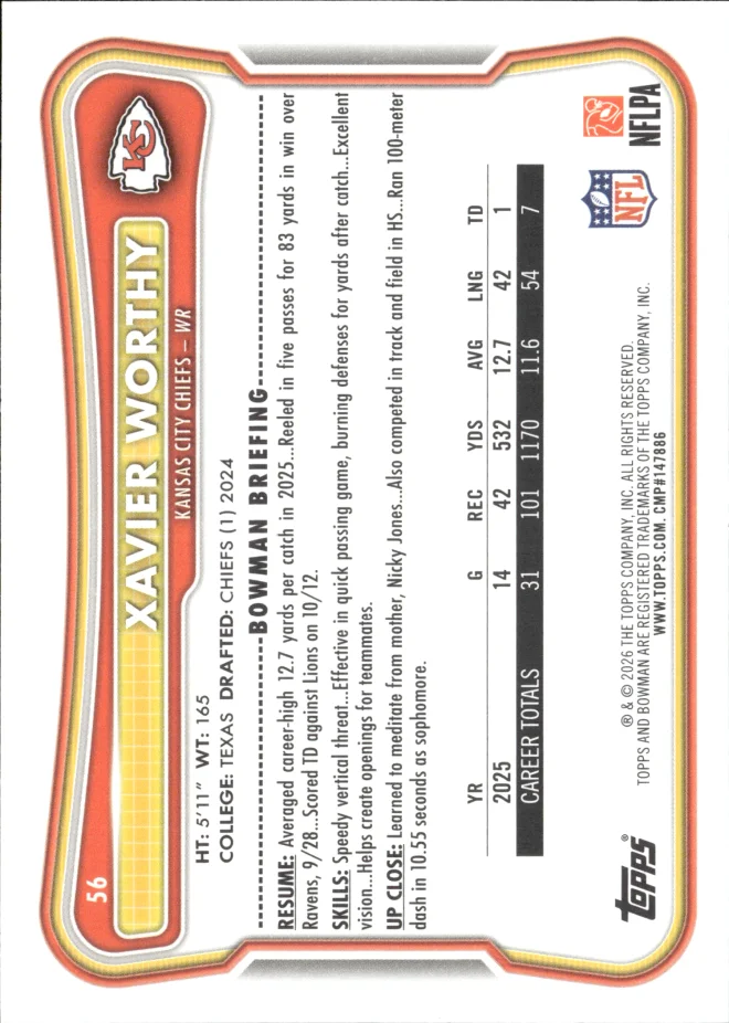Xavier Worthy card back