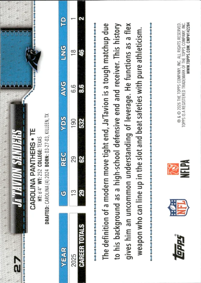 Ja'Tavion Sanders card back