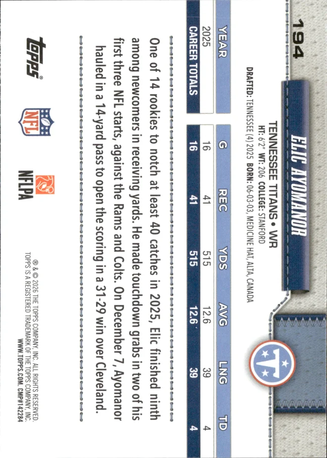 Elic Ayomanor card back