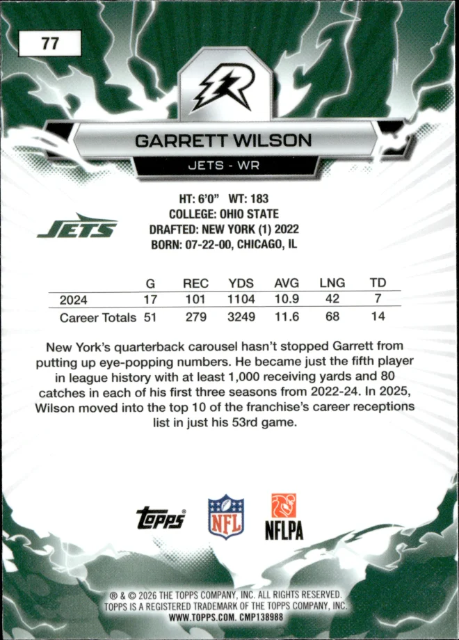 Garrett Wilson card back