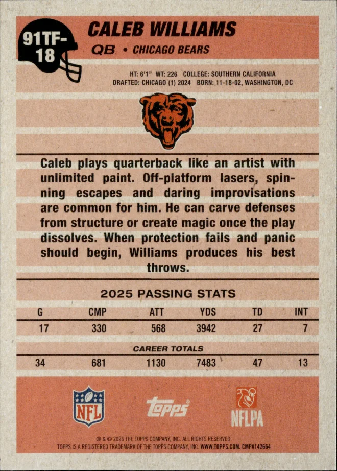 Caleb Williams card back