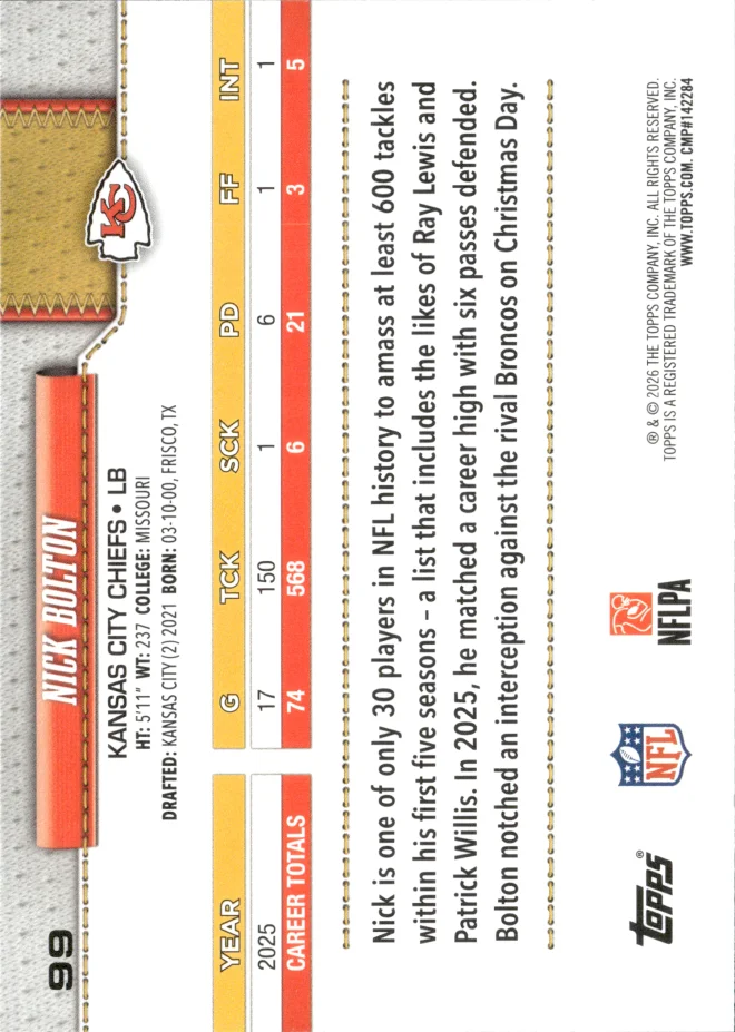 Nick Bolton card back