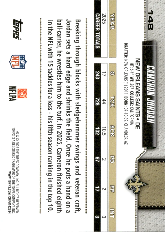 Cameron Jordan card back