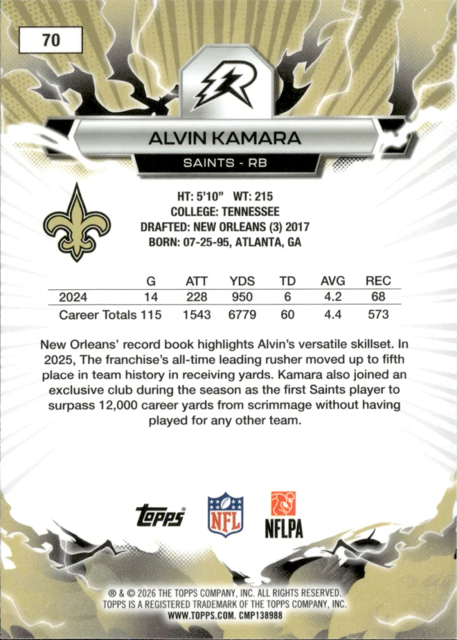 Alvin Kamara card back