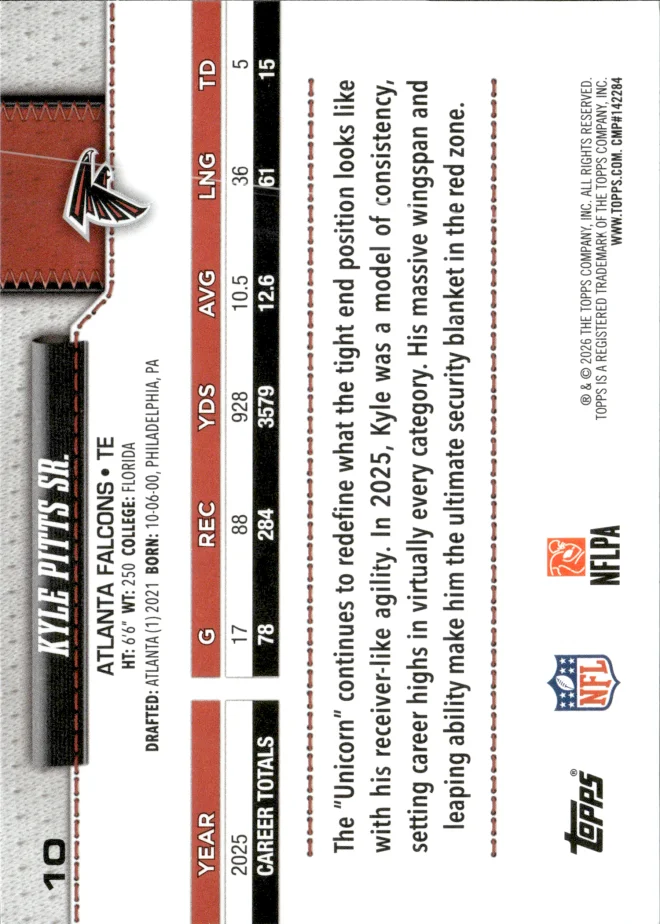 Kyle Pitts Sr. card back
