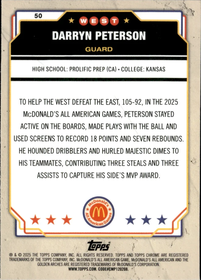 Darryn Peterson card back