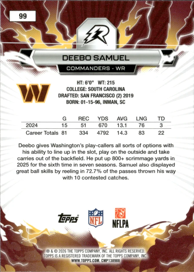 Deebo Samuel card back