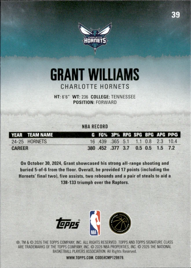 Grant Williams card back