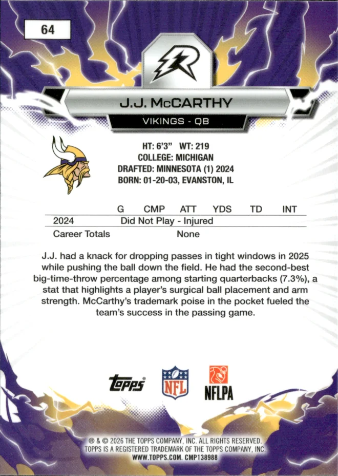 J.J. McCarthy card back