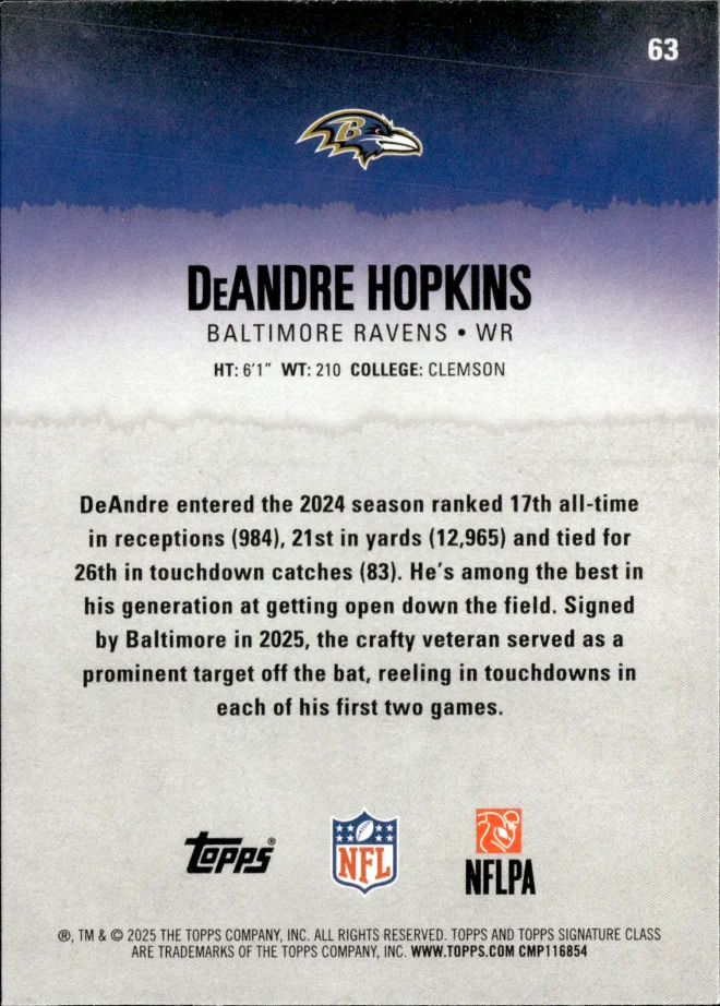 DeAndre Hopkins card back