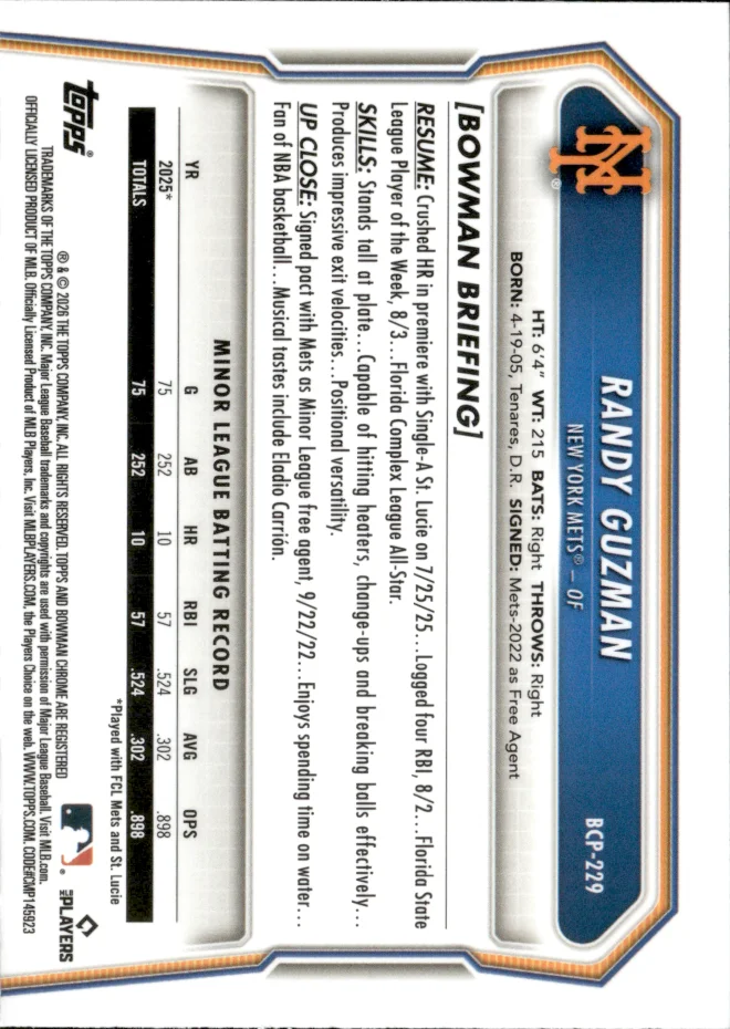 Randy Guzman card back