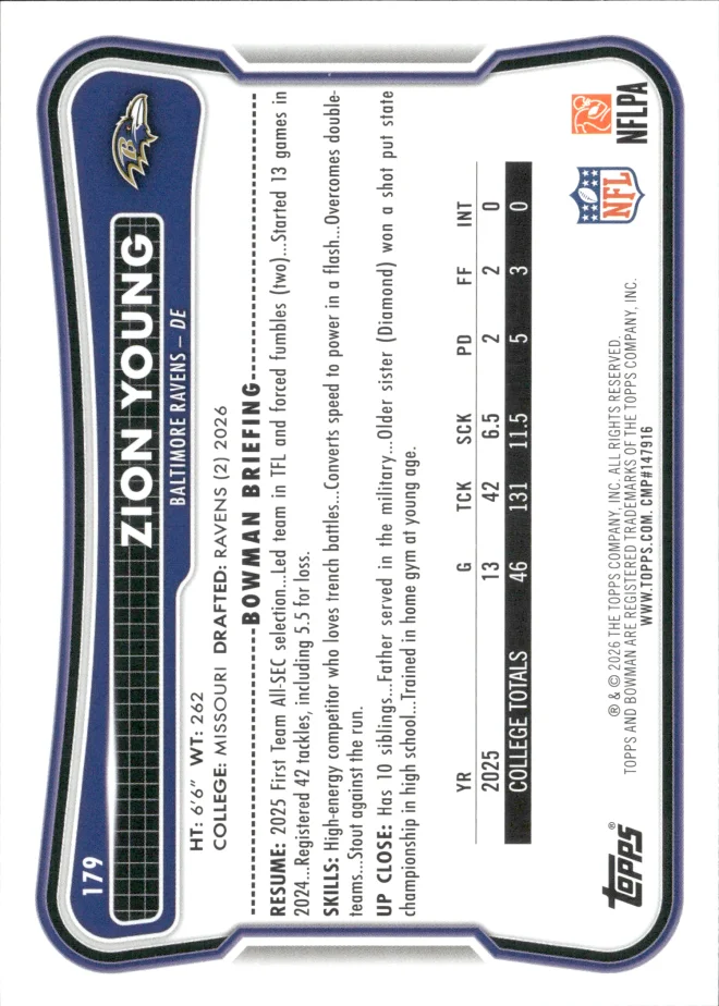 Zion Young card back