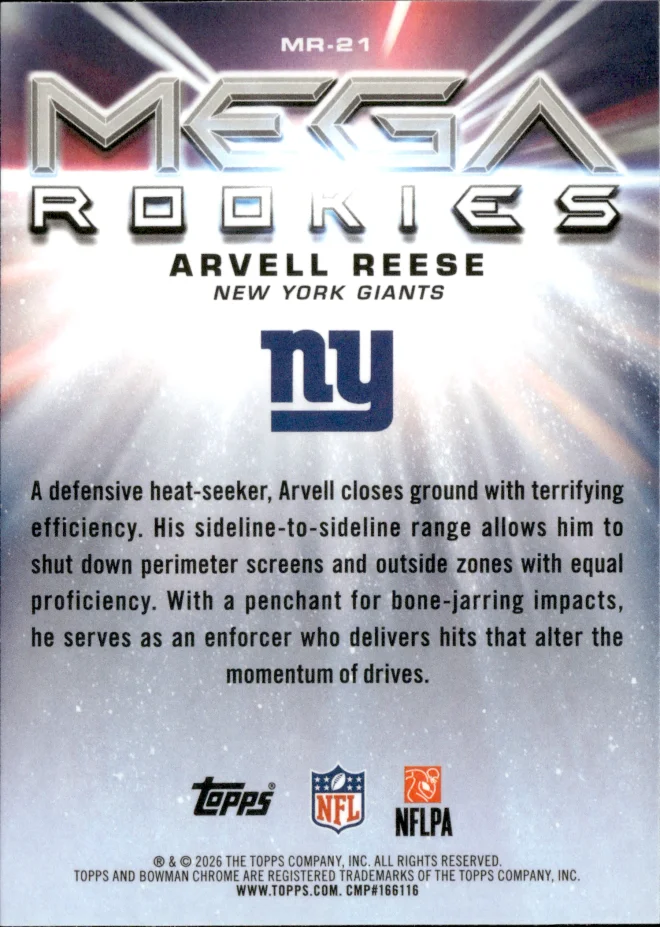 Arvell Reese card back
