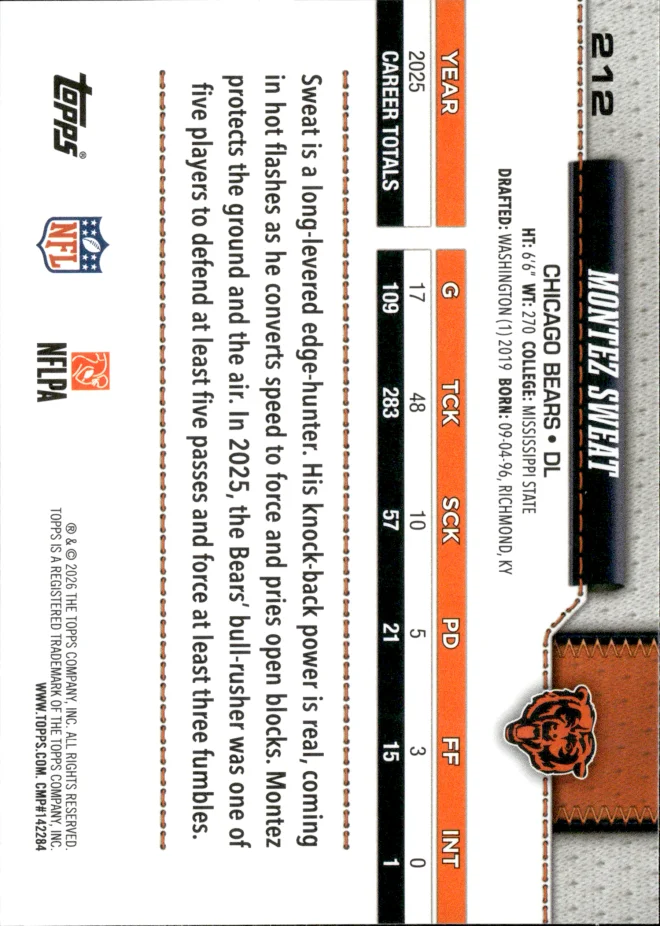 Montez Sweat card back