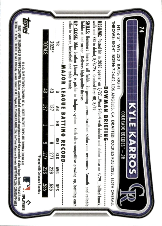 Kyle Karros card back